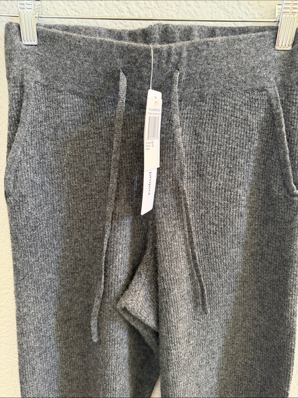 The Cashmere Project 100% Cashmere Waffle Knit Sweatpants Leggings Gray XS - Picture 3 of 8